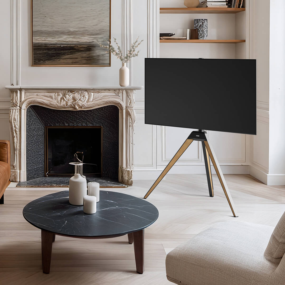 Fernsehständer in der Ecke für Kamin