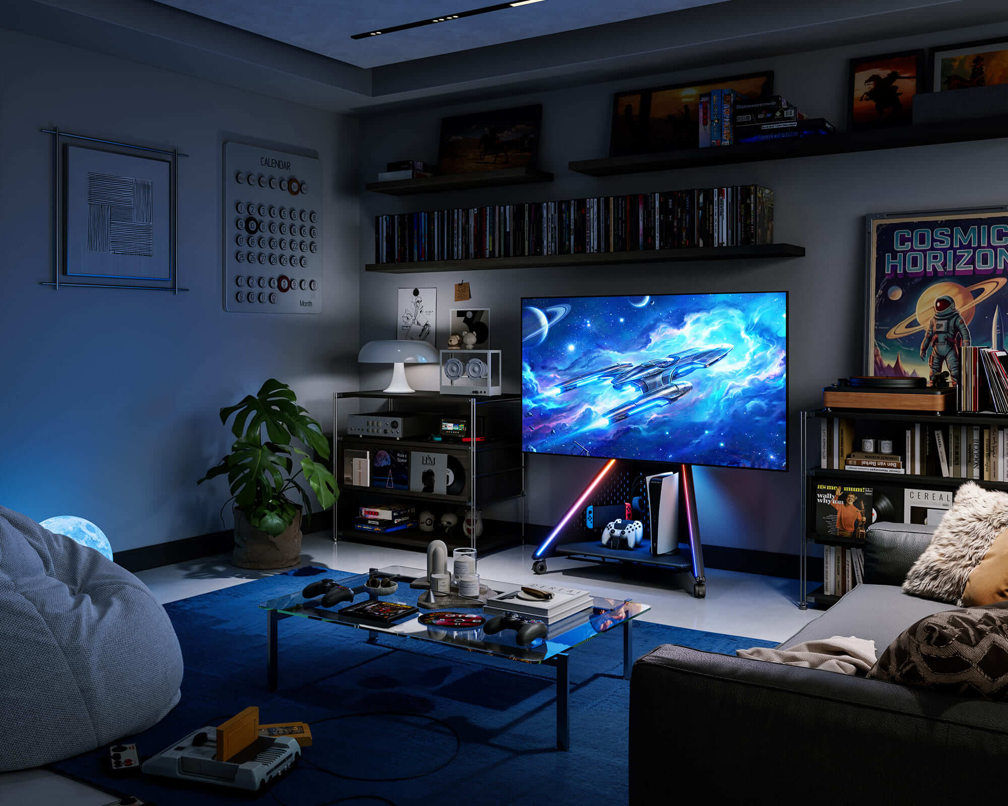 TV-standaard in de woonkamer-gaminghoek, in hoogte verstelbaar en stevig voor TV's van 32–65 inch