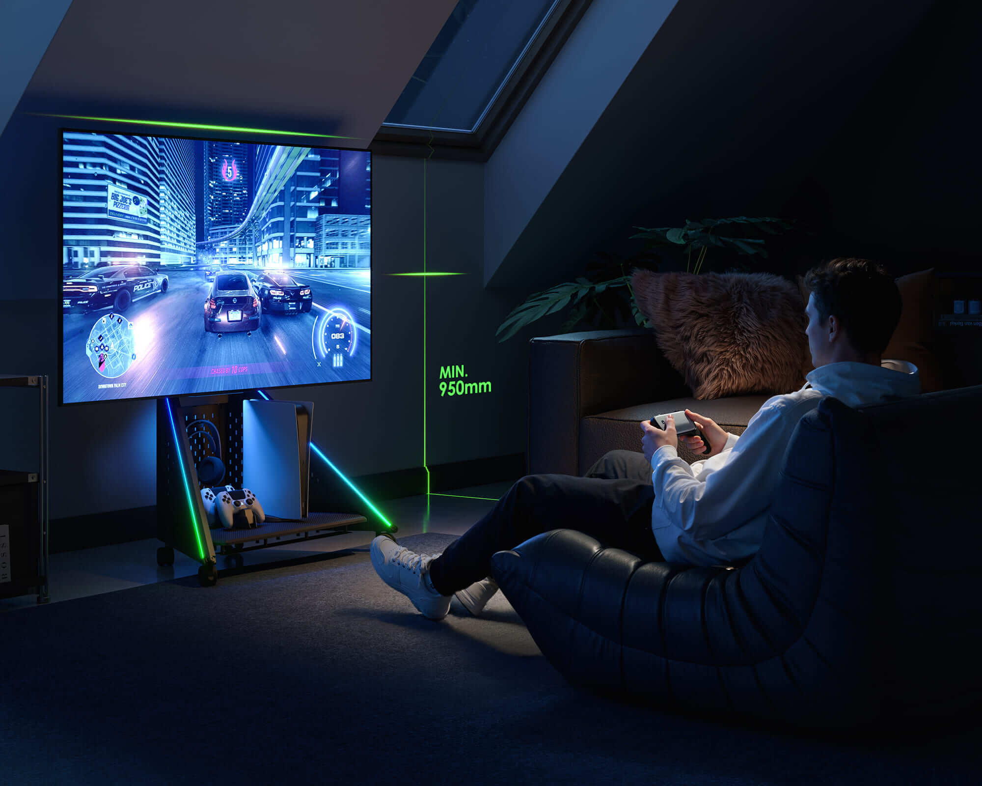 Televisiestandaard met hoogteverstelling voor ergonomisch gamen