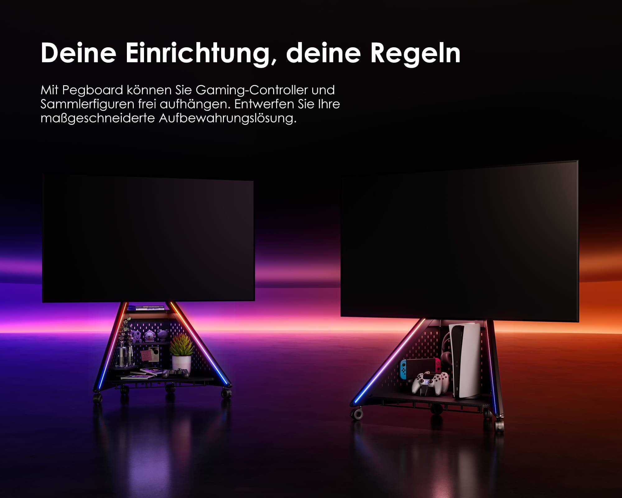 TV-standaard met doe-het-zelf gatenplaat, functionele standaard voor TV 32–65 inch voor spelaccessoires