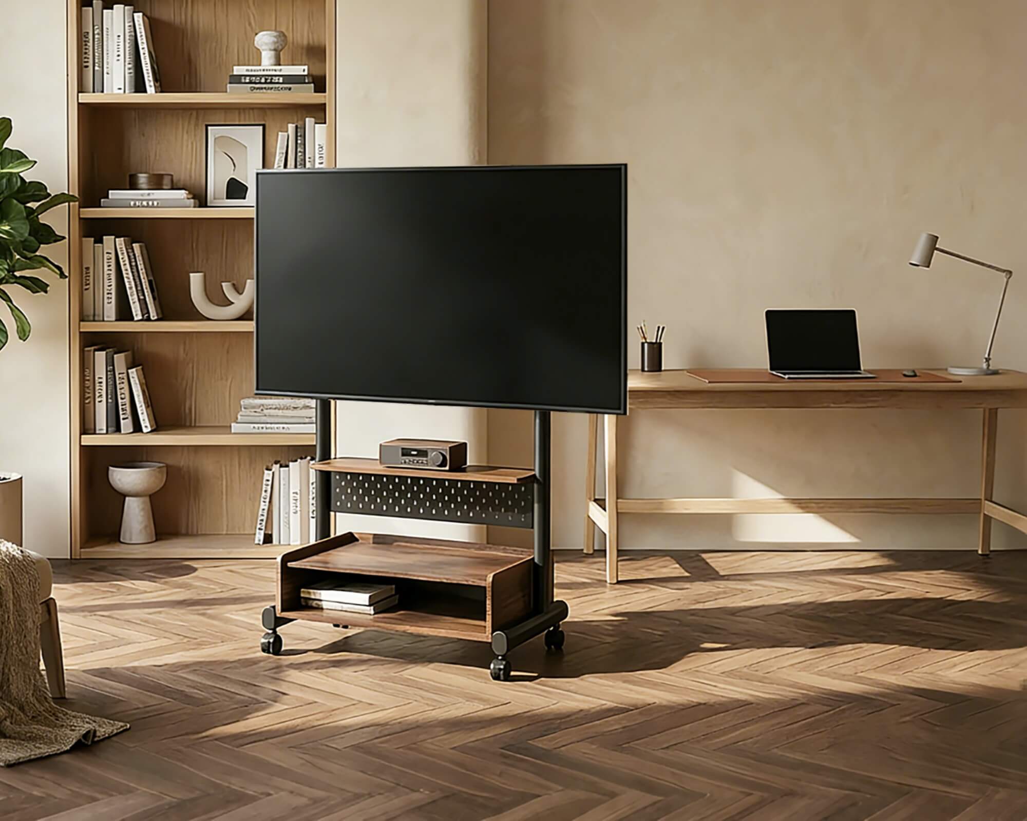 TV Wagen als mobiler Monitorständer im Heimbüro