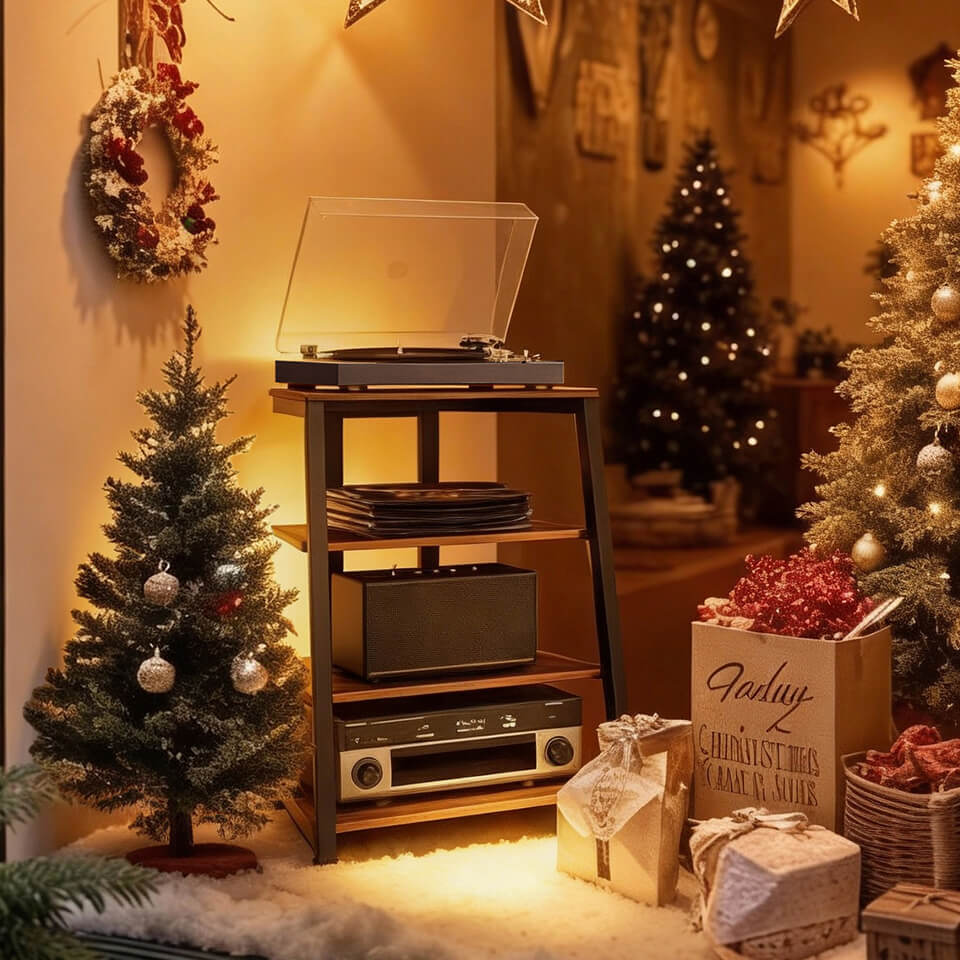 Walnussfarbenes vierstöckiges HIFI Rack mit Höhenverstellung