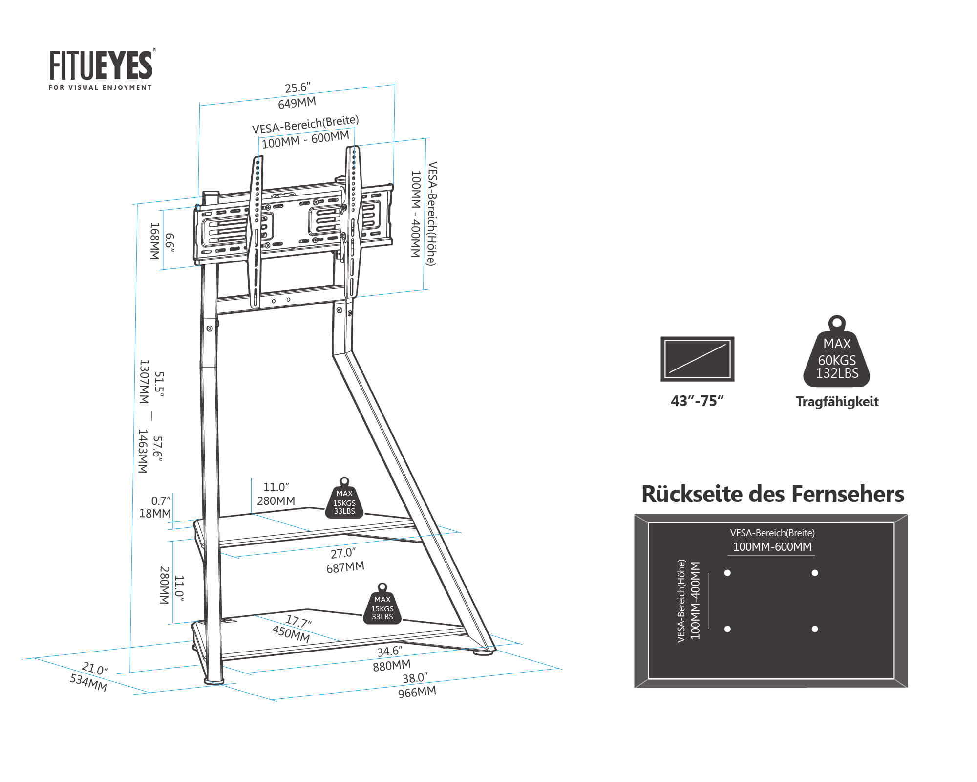 Eiffel FT65 TV-standaard met wielen