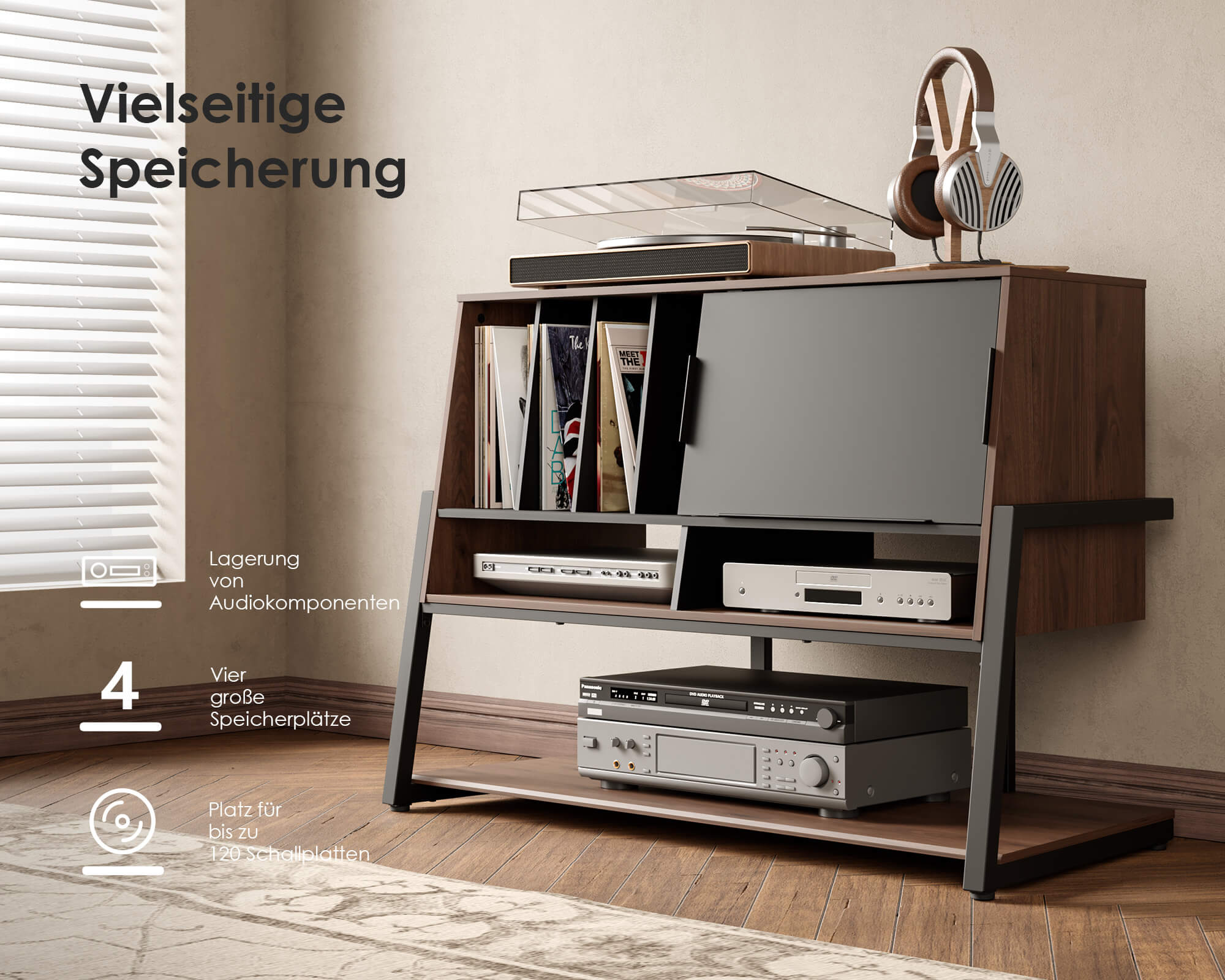 plattenspieler regal mit vier ablageflächen