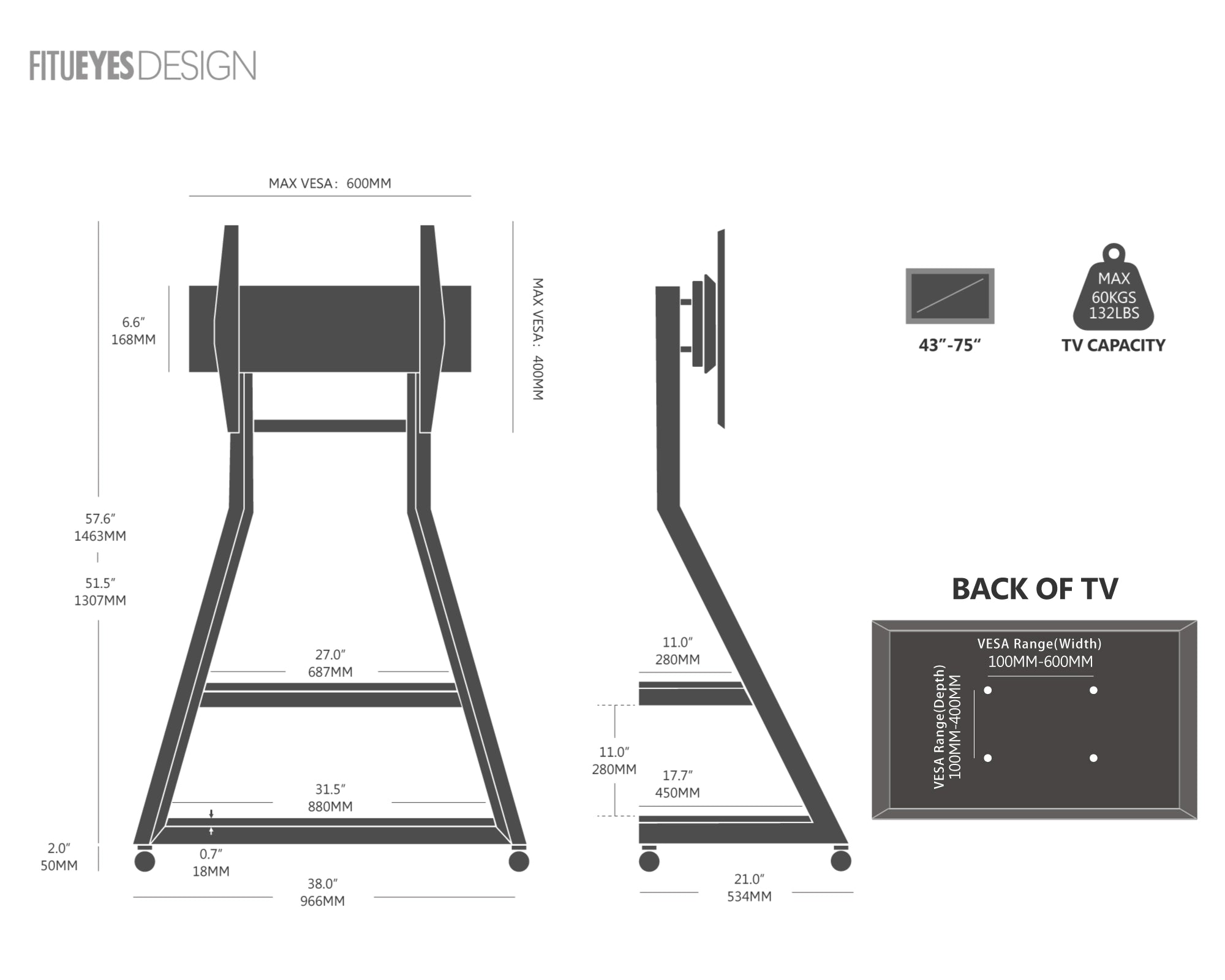 floor tv stand 43-75 vesa